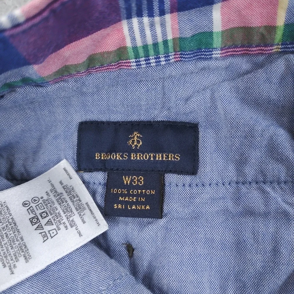 Brooks Brothers Shorts Mens 33 Pink Cotton Plaid Flat Front Slash Pockets Chino